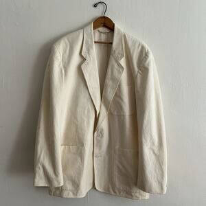 Vintage Claiborne Blazer Patch Pocket Chore Style Jacket Off White Sz 40 Cotton